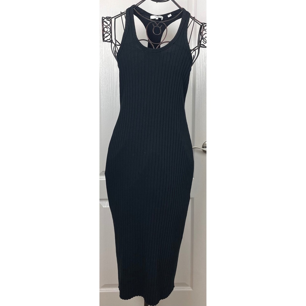 Vince Black Ribbed Knit Racerback Midi Dress Womens Small Bodycon Scoop Fall LBD